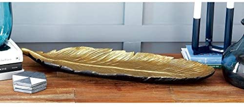 Kitty Ps Gold Feather Tray Black Glam Acacia Stone Wood