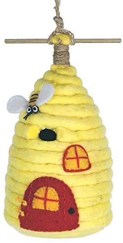 Handmade Wild Honey House Felt Birdhouse (Nepal) Yellow Bohemian Eclectic - Diamond Home USA