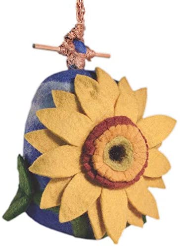 Handmade Wild Felt Birdhouse Sunflower (Nepal) Blue Tan