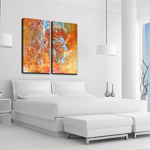 Abstract' 2 pc Canvas Wall Art Blue Orange Modern