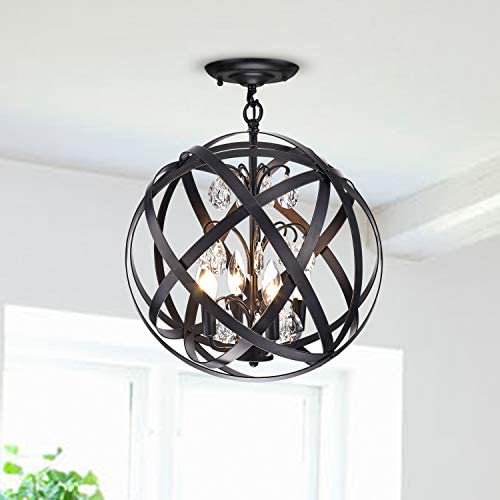 Semi Flush 4 Light Globe Chandelier Black Modern