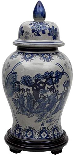 Handmade 18" Blue White Porcelain Temple Jar