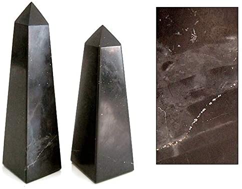 Black Towers Set 2 Artisan Handmade Onyx Gemstone Art Powerful Decor Symbol Paperweight Gift Obelisk Sculptures (Peru) Stone - Diamond Home USA