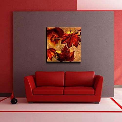 Fall Flowers' Oversized Canvas Wall Art Red Modern