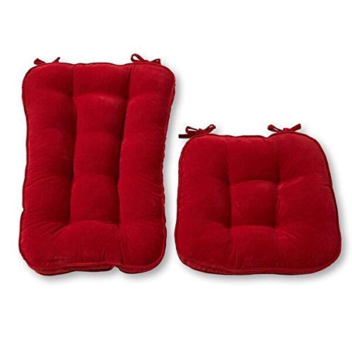 2pc Scarlet Red Pad Rocker Chair Cushion Set Only Rocking Chair Tufted Back Padded Seat Cover Firm Plush Comfortable Thick Country Nursery Cozy