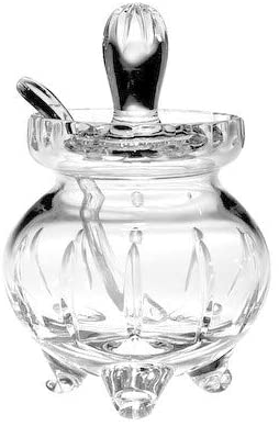 European Hand Cut Crystal Covered Honey Jar W/Spoon 5 5"