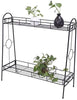 Indoor/Outdoor 2 Tier Metal Flower Stand Plant Rack W/Tray Design Garden Home Black Country Square