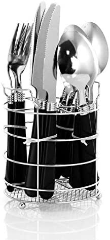 MISC 16 Piece Stainless Steel Flatware Set Chrome Caddy Black Casual