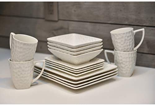 Marble 18pc Dinner Set White Solid Modern Contemporary Rectangle Porcelain 18 Piece Dishwasher Safe Microwave