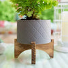 5" Ceramic Planter Wood Stand Grey Mid Century Modern Handmade