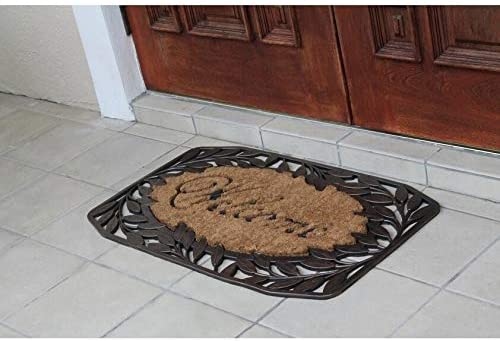 MISC Rubber Coir Brush Doormat Stylish Leaf Border23 x38 Bronze Brown Classic Rectangle All Weather