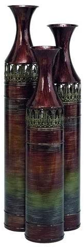 Gene Cylinder Shaped Metal Vase (Set 3) Brown Green Red