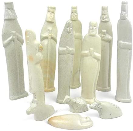 Handmade 6 inch Soapstone Nativity Set (Kenya) Cream Stone - Diamond Home USA