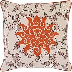 Decorative Feather Down Pillow Orange Floral Modern Contemporary Cotton Single