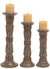 Wooden Candle Holder White/Brown Finish (Set 3) Black Color Modern Contemporary Acacia Wood