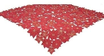 Festive Poinsettia Embroidered Cutwork Holiday Table