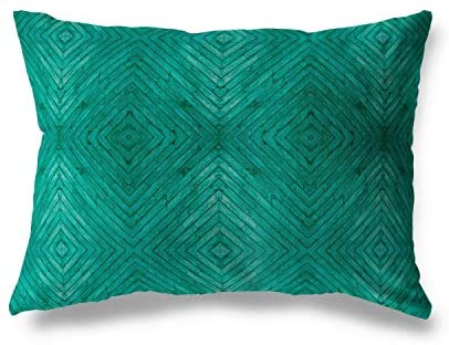 MISC Turquoise Wood Lumbar Pillow by Michelle 14x20 Blue Geometric Transitional Cotton Single Removable Cover