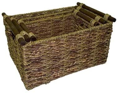 Two Tone Maize Seagrass Storage Baskets (Set 3) Walnut Brown Metal