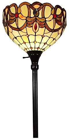 Floor Lamp Standing 72" Tall Stained Glass Tan Bedroom Reading Gift Am279fl14b Color Bronze
