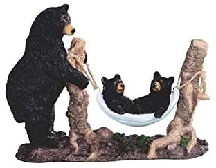 UKN 10 75" H Black Bear Watching Cubs Hammock Figurine Polyresin