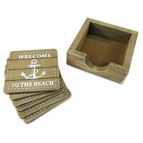 Brown Rustic Beach Themed Coaster Set White Nautical Drink Tray Coastal Home Decor Cottage Home Accent Anchor Decoration Nature Ocean Sailor Cabin