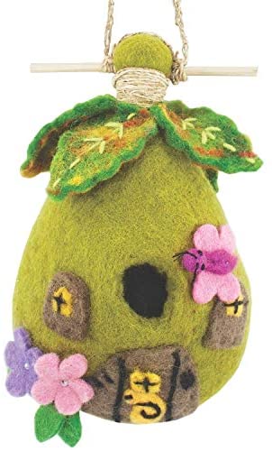 Handmade Wild Felt Birdhouse Fairy House (Nepal) Brown Green