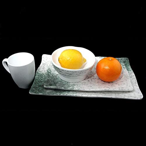 Dinner Set 9' X 12' Green White Garden Modern Contemporary Square 4 Piece Dishwasher Safe Microwave