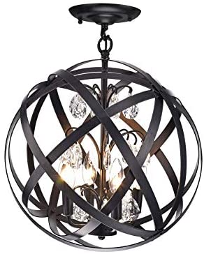 Semi Flush 4 Light Globe Chandelier Black Modern Contemporary Metal Dimmable - Diamond Home USA