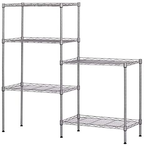 5 Tier Height Adjustable Storage Shelves Metal Wire Shelving Silver Stainless Steel