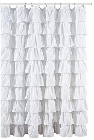 Ruffled White Fabric Shower Curtain Graphic Casual Polyester