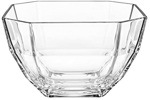 European Glass Octagon Salad Bowl 8 5" D Clear Solid Modern Contemporary Dishwasher Safe