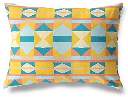 MISC Lumbar Pillow by 14x20 Yellow Geometric Transitional Cotton Single Removable Cover