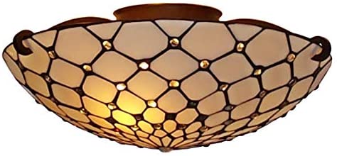 Tiffany Ceiling Fixture Lamp Jeweled 17" Wide Stained Glass White Bedroom Hallway Gift Am030cl17 Brown Art