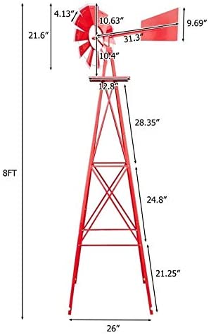 MISC 8ft Weather Resistant Yard Garden Windmill Red Country Iron