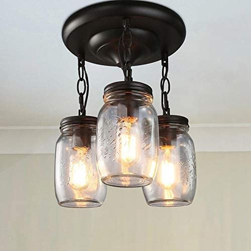 3 Light Glass Jar Semi Flush Mount Brown Farmhouse Modern