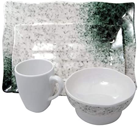 Dinner Set 9' X 12' Green White Garden Modern Contemporary Square 4 Piece Dishwasher Safe Microwave