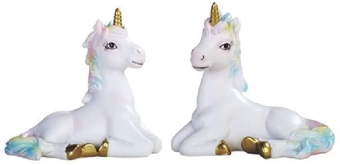 Unicorn Rainbow 3 5" w Fantasy Decoration Figurine Set White Polyresin