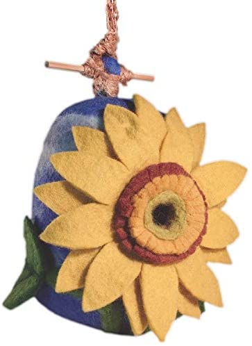 Handmade Wild Felt Birdhouse Sunflower (Nepal) Blue Tan Bohemian Eclectic - Diamond Home USA