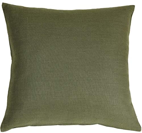 Unknown1 Tuscany Linen Fig Green 17x17 Throw Pillow Solid Color Modern Contemporary Single Removable Cover
