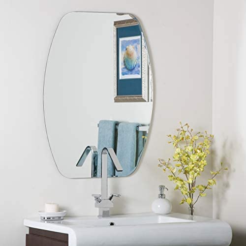 Frameless Oval Beveled Groove Mirror Silver /n Includes