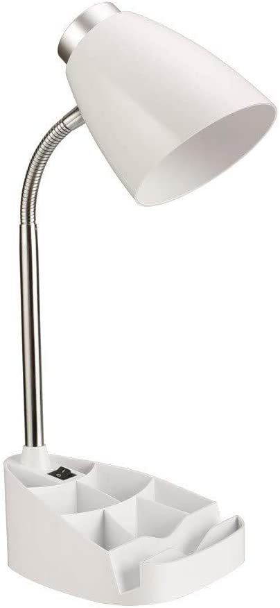 White Gooseneck Table Lamp 17" Metal Reading Light Accent