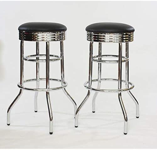 Chrome Swivel Bar Stools (Set 2) Black Transitional Plastic Steel 2 Piece