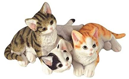 UKN 3 5" H Lying Tuxedo Cats Figurine Brown Polyresin