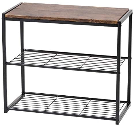 3 Tier Shoe Storage Organizer Wood Steel Shelf Black No