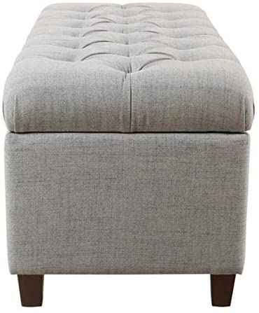 Button Tufted Storage Bench Blue Solid Transitional Fabric Walnut Finish - Diamond Home USA