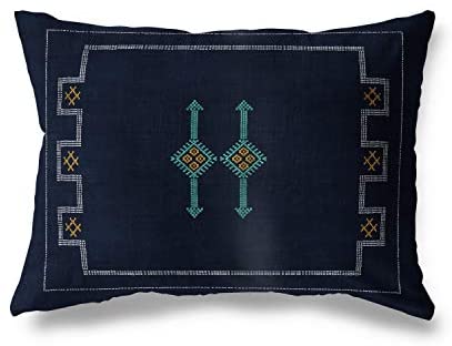 Cactus Silk Navy Lumbar Pillow by Blue Accent 12x16 Southwestern Geometric Cotton One Removable Cover