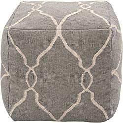 Decorative Grey Pouf Geometric Modern Contemporary Wool