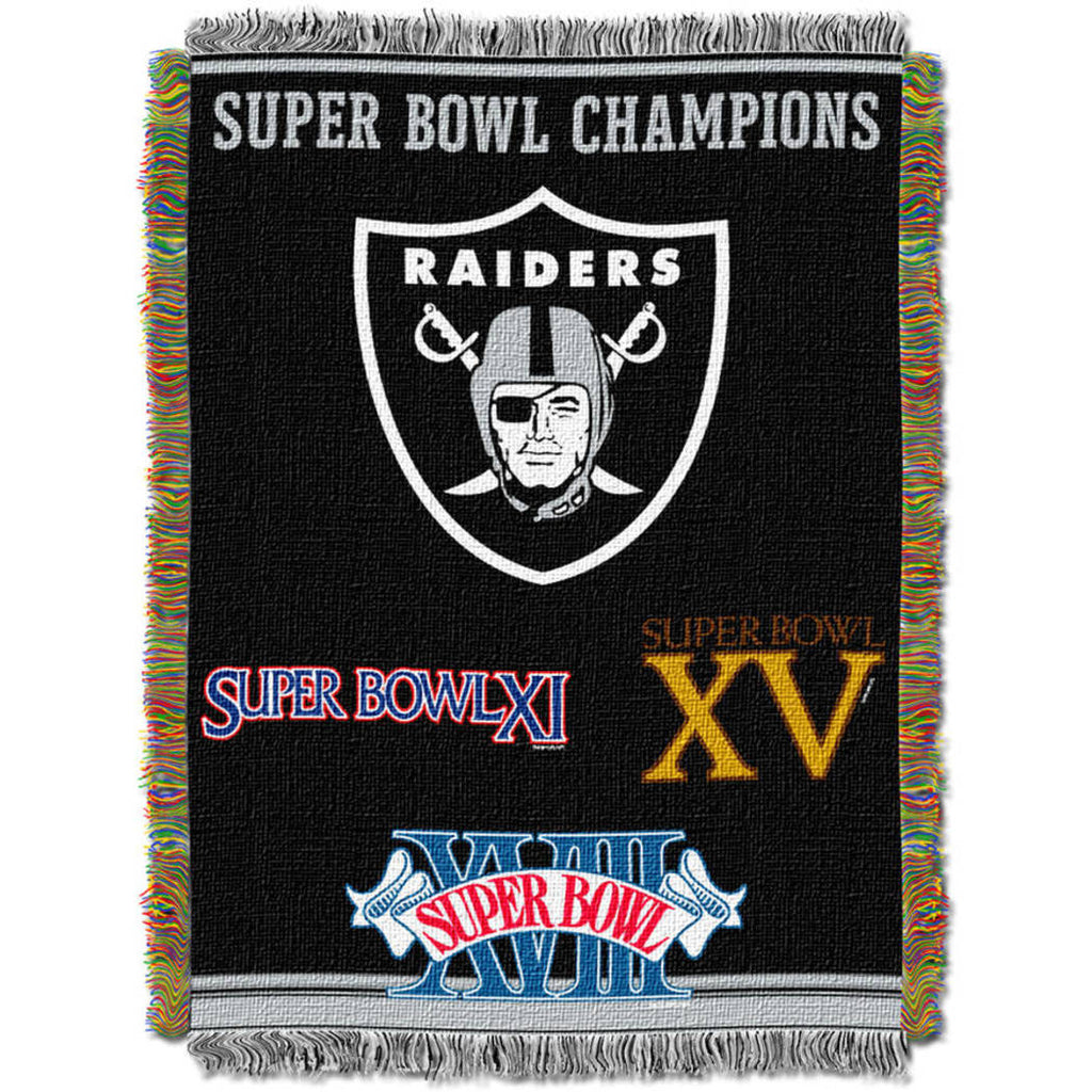 NFL Raiders Throw Blanket 48 X 60 Inches Football Themed Bedding Sports Patterned Team Logo Fan Merchandise Athletic Team Spirit Fan Black Silver