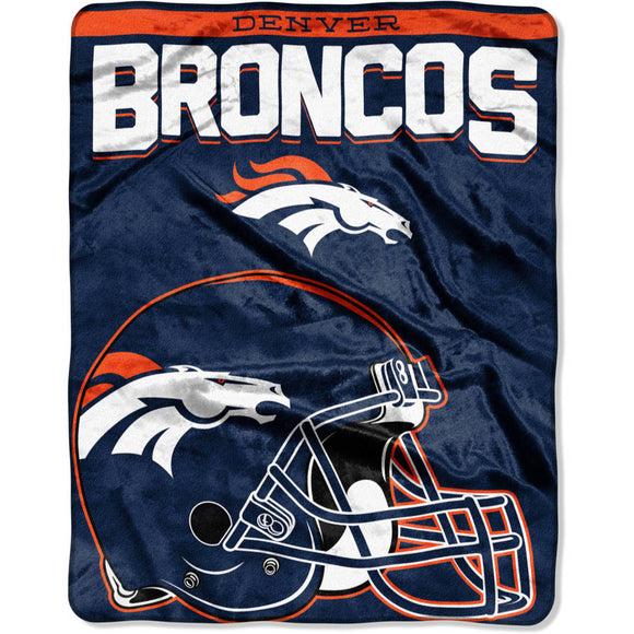 NFL Broncos Throw Blanket 55 X 70 Inches Football Themed Bedding Sports Patterned Team Logo Fan Merchandise Athletic Team Spirit Fan Blue Orange White