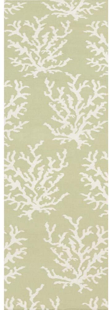 MISC Hand Woven Lettuce Leaf Wool Area Rug 2'6" X 8' Runner Green White Abstract Latex Free Handmade